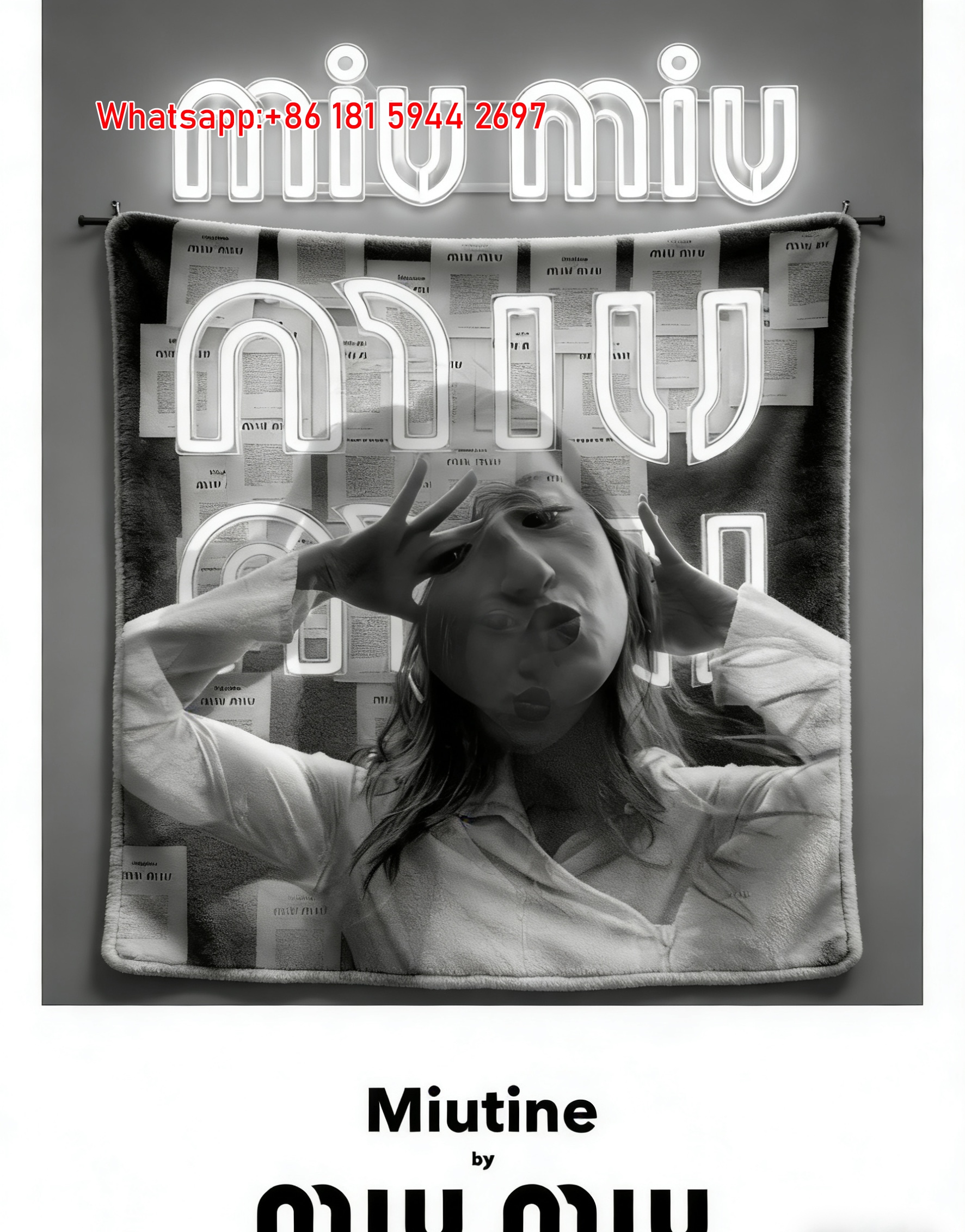 Miu Miu Black White Flannel Throw Blanket with Neon Logo Print IMG_0419